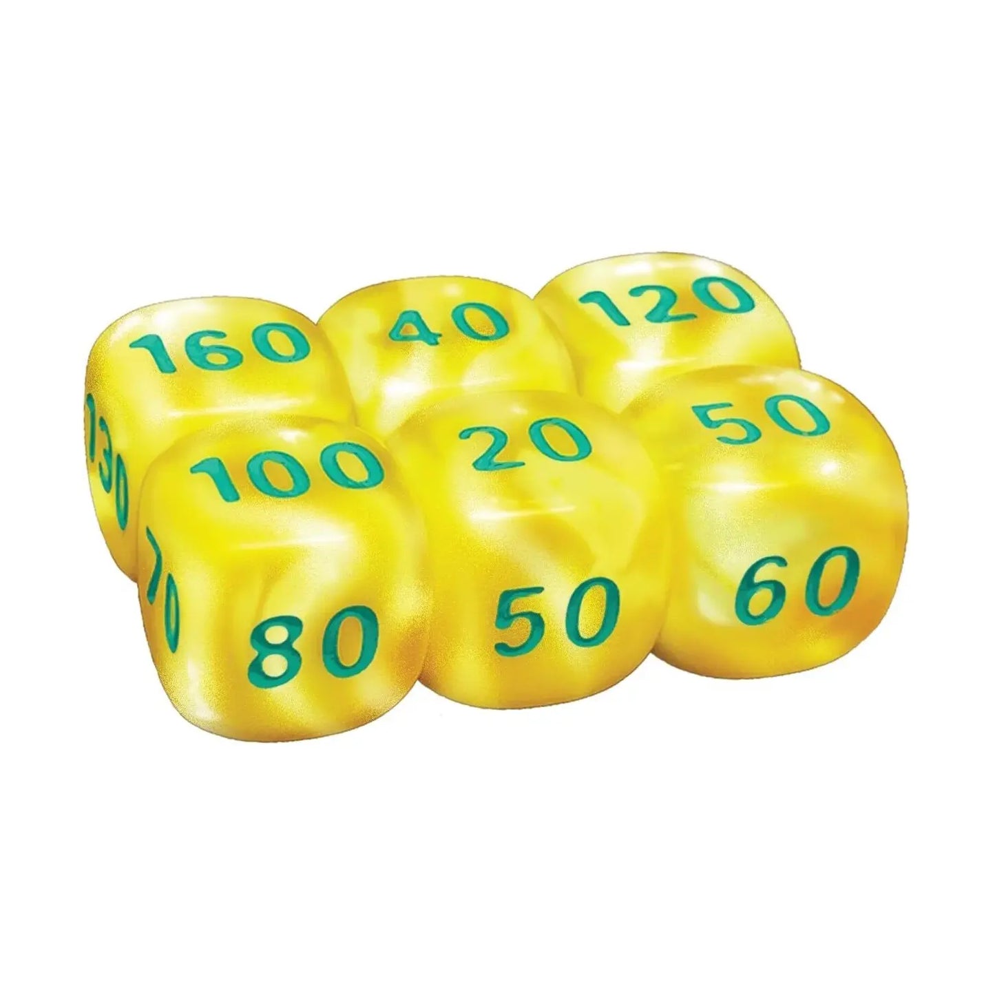 Yellow dice with green numbers