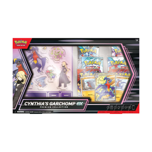 Pokémon trading card game packaging featuring Cynthia's Garchomp ex