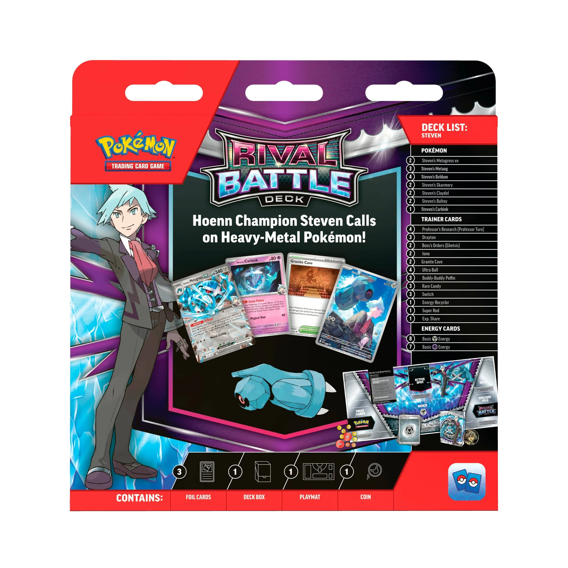 Rear view of Pokémon Rival Battle deck featuring Steven