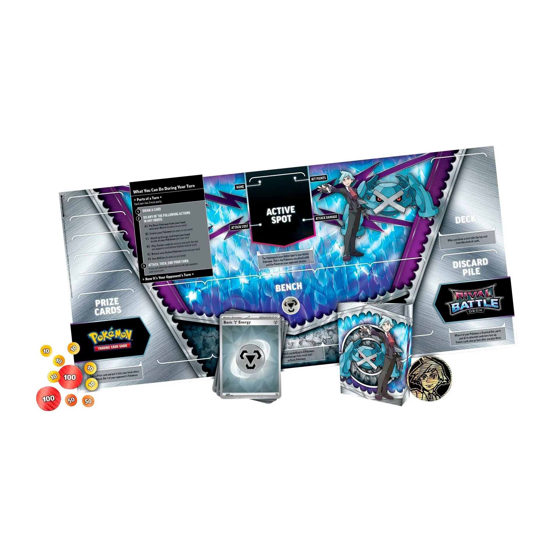 Contents of Pokémon Rival Battle deck featuring Steven