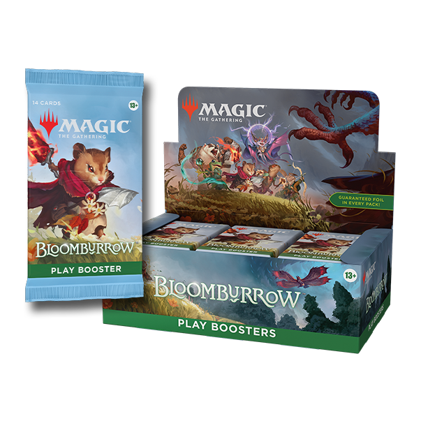 Bloomburrow Play Booster Box open for Display with Booster pack