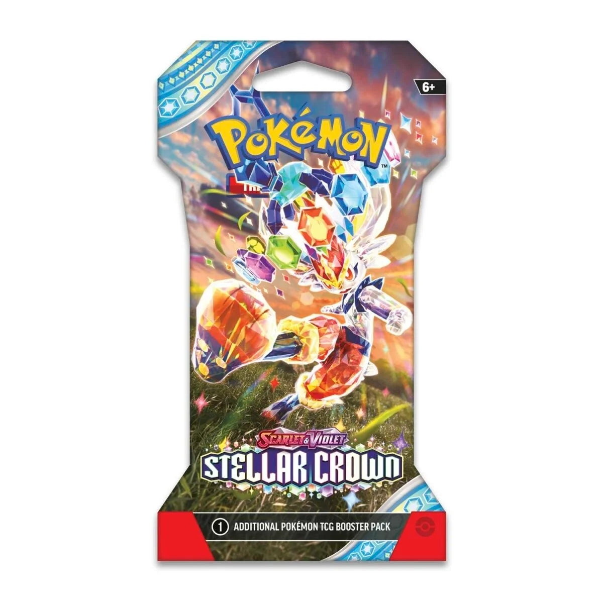 Pokémon Stellar Crown sleeved booster pack featuring Cinderace art