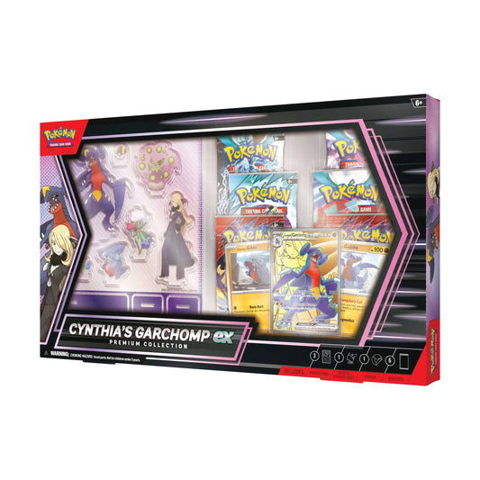 Pokémon trading card game packaging featuring Cynthia's Garchomp ex