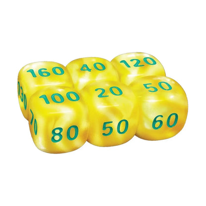 Yellow dice with green numbers