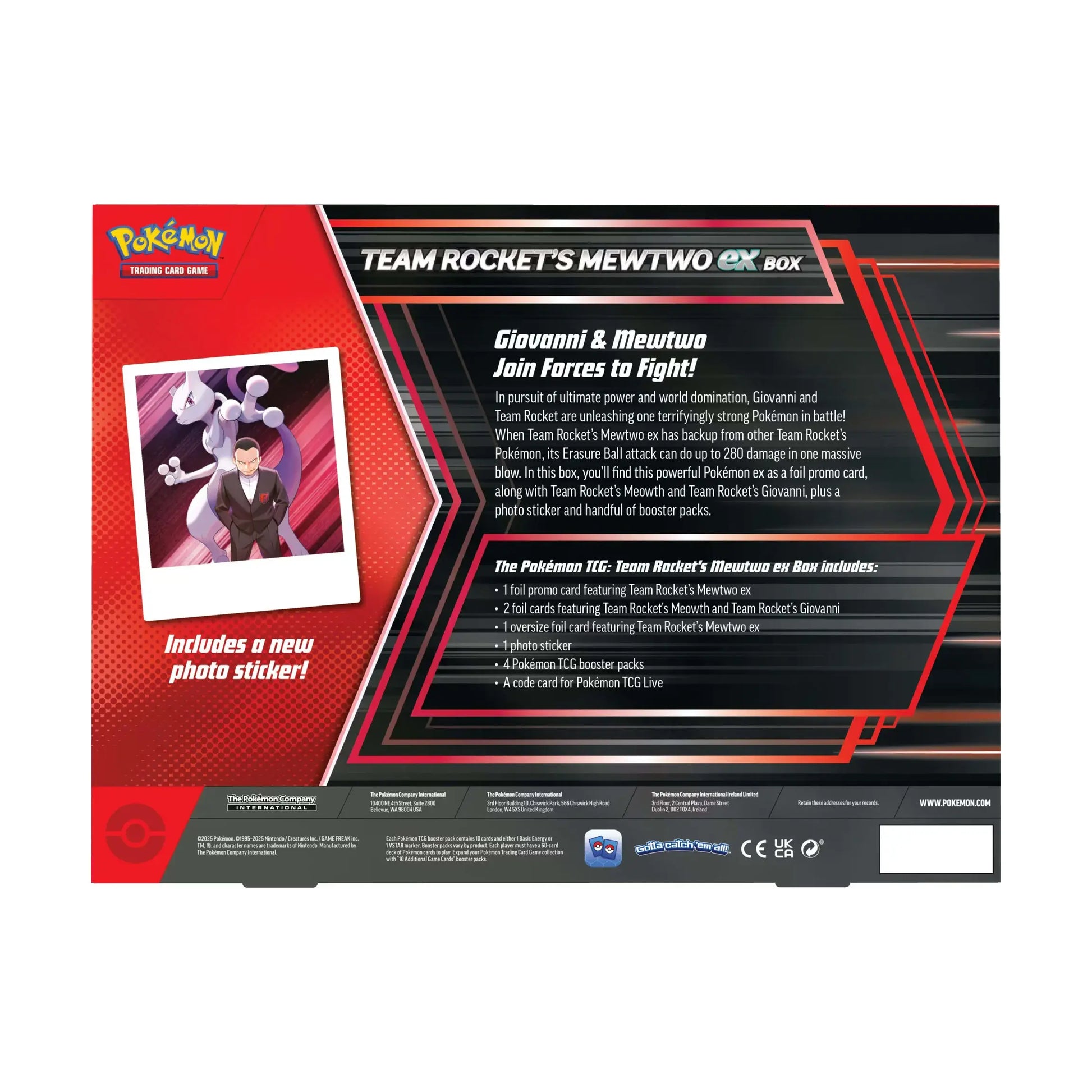 Rear view of Pokémon trading card game box featuring Team Rocket's Mewtwo EX