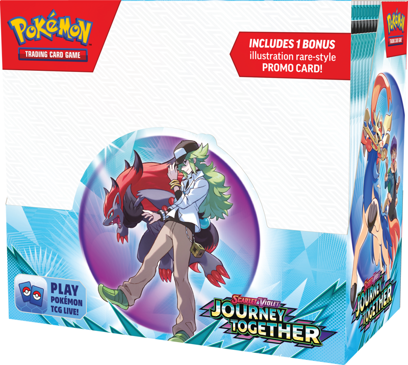 Pokémon Journey Together Enhanced Booster Display Box front view (closed, angled)