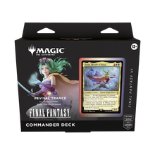 Packaged 'Magic: The Gathering' Final Fantasy Commander Deck with character illustration and card on black background