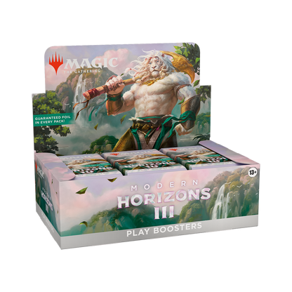 Card game booster pack with character illustration and 'Modern Horizons III' text on a white background