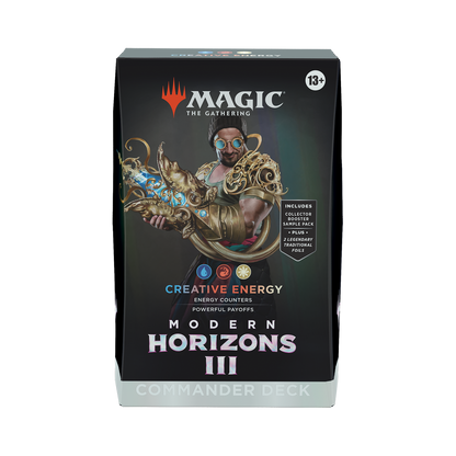 Card game box for 'Modern Horizons III' with character illustration and 'Magic: The Gathering' branding.