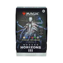 Card game box for 'Modern Horizons III' with 'Eldrazi Incursion' featuring 'Magic: The Gathering' logo.