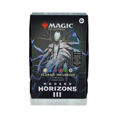 Card game box for 'Modern Horizons III' with 'Eldrazi Incursion' featuring 'Magic: The Gathering' logo.