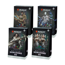 Four 'Magic: The Gathering' trading card game boxes on a white background