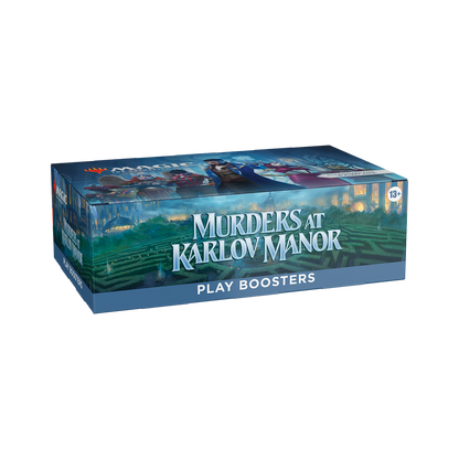 Box of 'Murders at Karlov Manor' play boosters on a white background