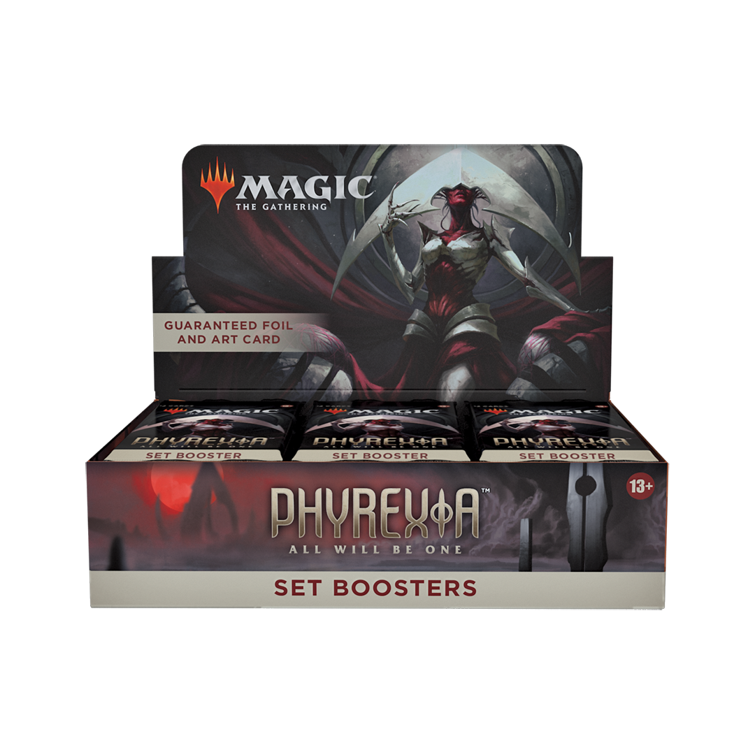 Box of Magic: The Gathering Phyreuxa Set Boosters on a white background