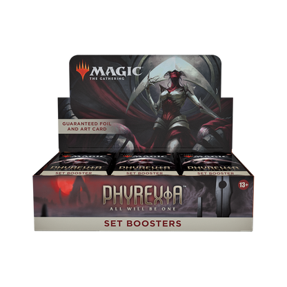 Box of Magic: The Gathering Phyreuxa Set Boosters on a white background