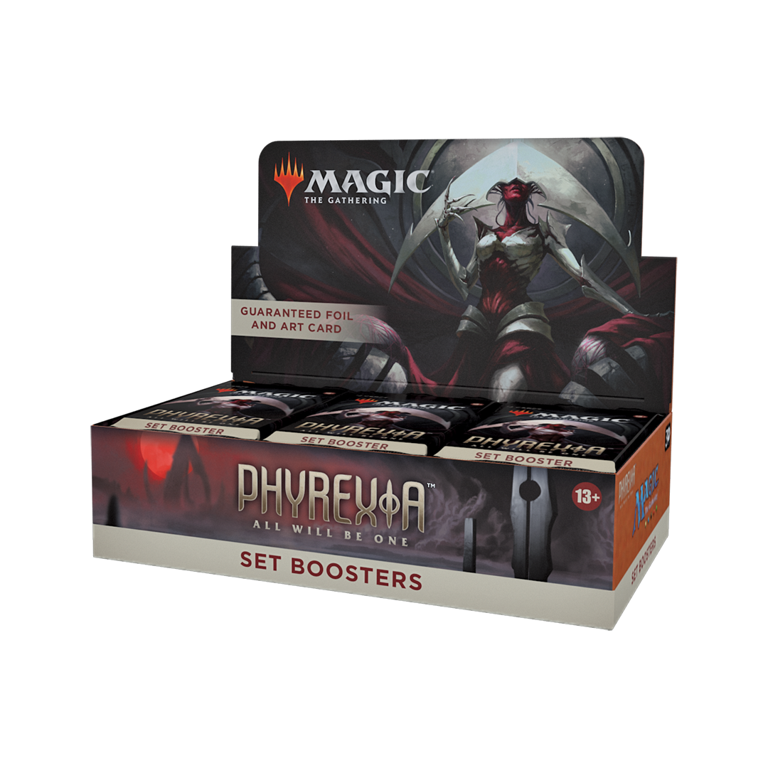 Box of Magic: The Gathering Phyreuxa Set Boosters on a white background