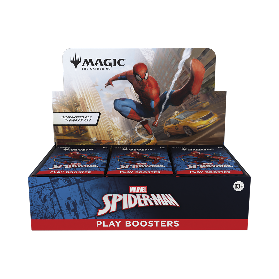 Marvel Spider-Man play booster box with Spider-Man graphic on a white background