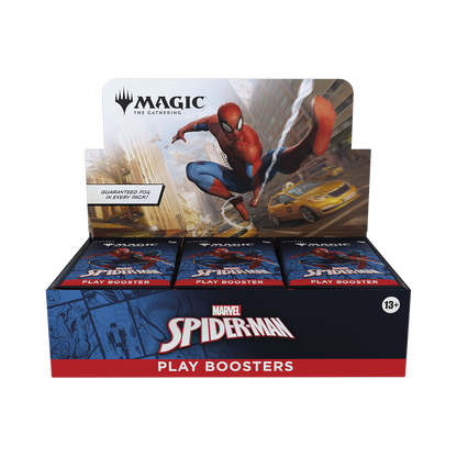 Marvel Spider-Man play booster box with Spider-Man graphic on a white background