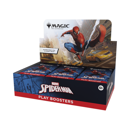 Marvel Spider-Man play boosters packaging with Spider-Man graphic on a white background